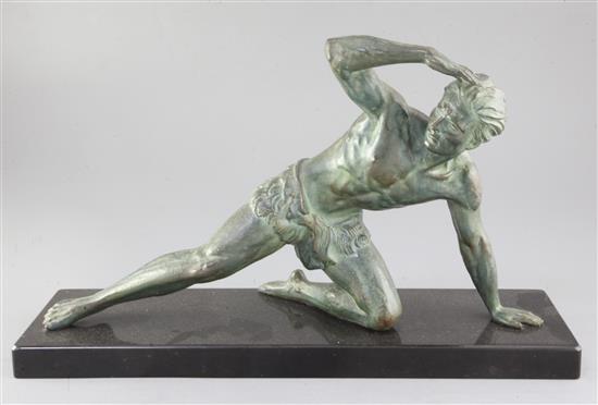 Jean de Roncourt. A bronzed metal figure of a fallen warrior, width 18.5in.